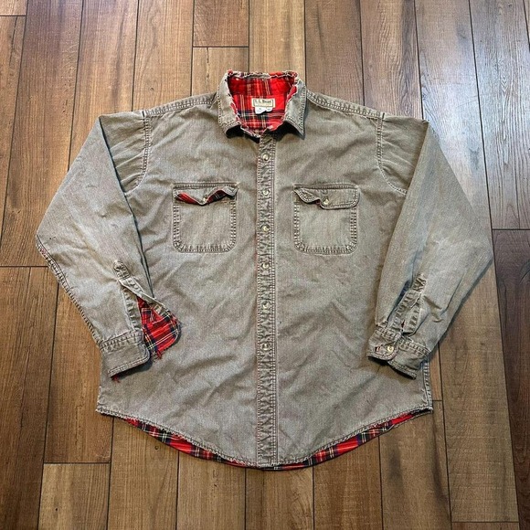 Vintage LL Bean Plaid Lined Gray Wash Shirt Jacket size XL - Picture 1 of 6